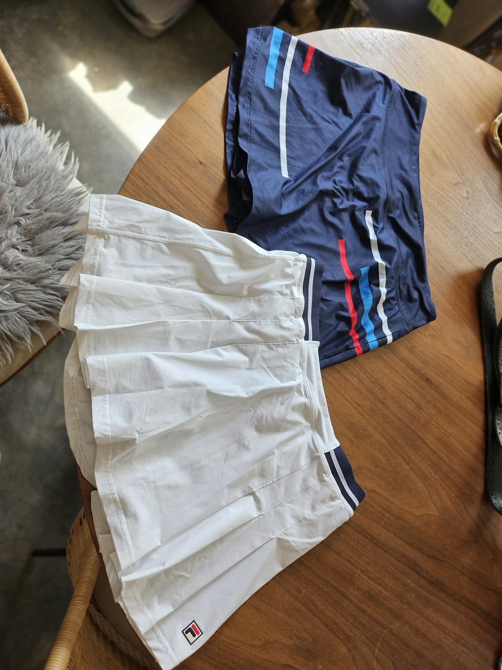 2 X Fila White & Blue Pleated Skater Tennis Skirts Skorts Stripes Elastic M